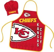 Kansas City Chiefs Apron Chef Hat Set Full Color Universal Size Tie Back Grilling Tailgate BBQ Cooking Host, Team Color