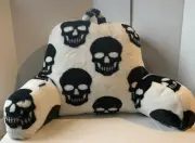 Cynthia Rowley Halloween Skull Backrest Pillow White Black Skeletons Faux Fur