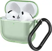 Cover Case Compatible with Apple AirPods 4, Transparent Silicone Protective Case for AirPods 4 Gen (2024), Anti-Scratch Clear Case with Carabiner,Headphone Accessories Cases Cover,Green