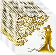 20 Pcs Wedding Napkins,Gold Foil Paper Napkins,Disposable White and Gold Birthday Napkins Cocktail Serviettes Valentine's Day Wedding Anniversary Honeymoon Party Napkins Bridal Shower Napkin