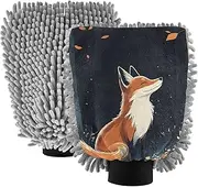 XYMZR Fox Leaf Cute Absorbent Microfiber Car Wash Mitt, Funny Cute Anime Scratch Free for Cars Cleaning, Home Cleaning Mitts, 2 Pack, 10.24” L x 7.09” W