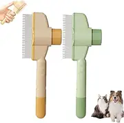 Self-Cleaning Pet Flea Comb Grooming Brush, 2025 New Pet Brush with Release Button, Cat Dog Brush for Massaging and Cleaning Shedding Pet Hair (Green+Yellow)