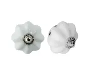 Nicola Spring 6pc Vintage Flower Ceramic Drawer Knobs Set - Interior Furniture Cupboard Door Handle - 4.5cm - White