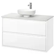 ÄNGSJÖN / LERSJÖN wash-stnd w drawers/wash-basin/tap, high-gloss white/white marble effect, 102x49x79 cm