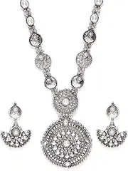 [INDIA MADE] Oxidised Silver-Toned Jewellery Set-AMZ-596, Silver, Emerald