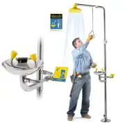 Combination Emergency Eye Wash Station +Shower OSHA Approve Stand S.Steel P