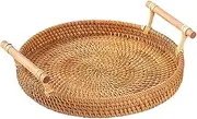 Small Picnic Basket Hand-Woven Storage Round Wicker Basket Rattan Storage Tray Bread Fruit Food Breakfast Picnic Basket Kitchen Storage Basket