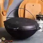 Asian cast iron cauldron with frying pan lid 1.05 gl. Camp Fire Deep Pan Kazan.