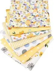 Cotton Craft Fabric Bundles Patchwork,7 Pcs Fat Quarters Printing Craft Fabric Patchwork Floral Fat Squares 7 Pack 50 * 50cm Sewing Patchwork Different Pattern Cloths DIY Scrapbooking Artcraft(Yello)