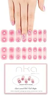 NKA Semi Cured Gel Nail Polish Strips,16 Extra Long Double Ended Nail Wraps, UV Lamp Curing Nail Stickers, Pretty Pink
