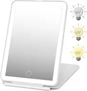 Rechargeable Travel Makeup Mirror 72 LED Lighted Makeup Travel Mirror Compact Slim Vanity Mirror with Lights Makeup Mirror with 3 Lighting Modes Dimmable Touch Screen (White)