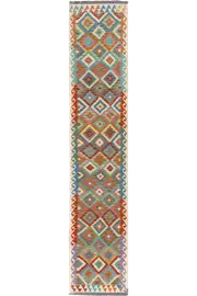 Afghan Kilim Zari Hand Knotted Hallway Runner 393x80cm by Cyrus Rugs