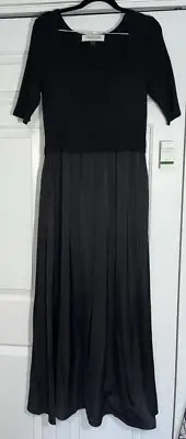 Taylor Black Size Large Maxi Mixed Media Dress Rayon Blend Top Polyester Skirt