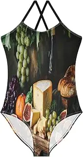 [RPLIFE] Still Life with Fruits Girl Bathing Suit, Beach Swimwear, Girls Athletic Swimsuit 3-10T with Adjustable Shoulder Strap