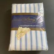 VTG Set 2 Lanz of Salzburg Pillowcase Standard Flannel Cotton Blue Stripe Rare