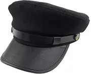 [Erioctry] Black Chauffeur Hat Driver Hat Retro Military Cotton Leather Captain Sailor Flat Cap Classic Vintage Newsboy Cap Fishermans Hat for Men and Women, B, One Size