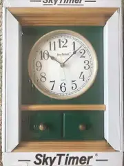 Quartz Wall Clock * Round Face * Rectanglar Wood Cabinet * by Sky Timer