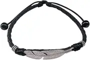 [Generic] Handmade Adjustable Black Leather Anklet Gexing feather ornaments