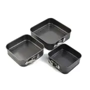 3 Pcs/Set Non-Stick Baking Springform Square Cake Tin Bake Trays Pan Spring-Mold