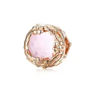 Floral Rose Gold Round Charm Bead Flowers Genuine 925 Sterling Silver Compatible With Pandora Bracelets