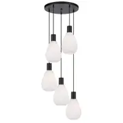 Tresor 5 Light Cluster Pendant Matt Black & Opal Matt - TRESOR PE5-BKOM