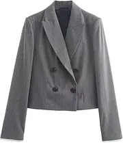[Zadaos] Women Winter Pinstripe Double-Breasted Blazer + High Waist Lace Patchwork Pleated Midi Skirt 2-Piece Set