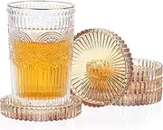 JUXYES 5 Pack Amber Tone Crystal Coasters Round Cup Mat, Glass Coasters for Drinks Coffee Tea Wine, Decorative Wine Bottle Coaster, Crystal Drink Coaster for Restaurant bar Kitchen Dining Table