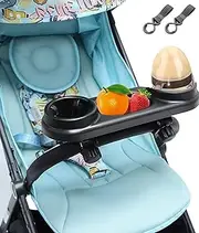 Universal Stroller Snack & Drink Tray, Cup Holder Attachment with Water Bottle Compartment, All - in - One Stroller Accessory for Snacks
