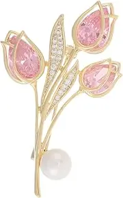 [Healvian] Elegant Fake Pearl Tulip Brooch Brooch Decor for Shawl Party Accessory Metal Lapel Pin Fashion Jewelry