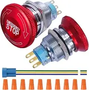 Xiatiaosann 22mm Stainless Steel Metal Latching Emergency Stop Push Button Switch, 12V-250V 3A Mounted Thread 3Pin 1NC 1NO Push Button, with Connection Plug, Wire Caps (2 Pack)