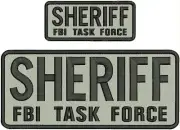 SHERIFFE FBI TASK FORC EMB PATCH 10X4 & 5x2 hook on back SILVER GRAY/BLACK