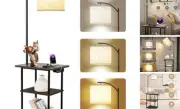 Floor Lamp with Table, End Table with Charging Station(USB & Type-C & AC