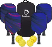 DULCE DOM Pickleball Paddles Set of 2/4, 4 Indoor Outdoor Pickleball Balls, Fibe