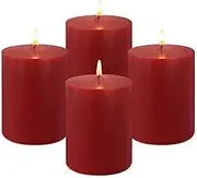3x4 Inch Red Pillar Candles 45 Hours Unscented Dripless Fat Candles for Christmas Weddings Home Holidays Relaxation Spa Church, 4 Packs