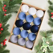 15Pcs Christmas Tree Baubles Xmas Velvet Balls Decor Hanging Home Party Ornament-Blue