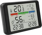 Indoor Digital Thermometer Hygrometer LCD Display Magnetic Humidity and Temperature Monitor with Alarm Clock Function for Wall Table(Black)