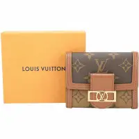 在飛比找Yahoo奇摩購物中心優惠-LV M68725 Dauphine 老花帆布拼牛皮三折短夾