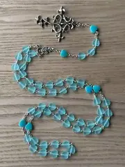 Acrylic Heart Bead Vintage Silver Rosary Necklace for Catholic Pray Church Gift
