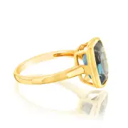 9ct Yellow Gold Natural London Blue Topaz Bezel Set Ring, M