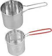 PHENOFICE 1 Set Stainless Steel Deep Fryer with Fry Basket Multi Purpose Cooking Tool for Frying Heating Milk and Food Preparation