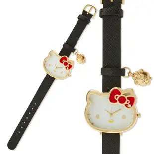 小禮堂 Hello Kitty 造型金框腕錶手錶 皮質手錶 休閒錶 淑女錶 (黑 大臉)