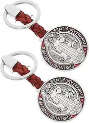 [SHINEOFI] 2pcs Cross Keychain Bracelet Making Bowknot Charms Bracelet Earring Charms Jewelry Wristbands Bracelets Bulk Assorted Bead Keychain Sided Alphabet Medal Pendant Moon Star Red Metal