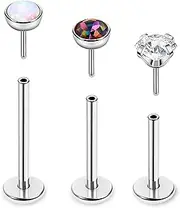 [Vegolita] 16G 18G 20G 3PCS G23 Titanium Push in Labret Monroe Stud Threadless Lip Ring Opal CZ Nose Stud Pure Titanium for Sensitive Skin Cartilage Helix Tragus Earrings Stud 6MM 8MM 10MM
