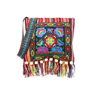 Nevenka Vintage Embroidered Fringe Sling Crossbody Bag Boho Shoulder Bag-Red Camellia