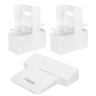 50 Pcs Drink Carrier with Handle Kraft Paperboard 2 Cup Holder, White