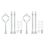 2 Set Cake Tray Stand Handle Plate Hardware Fitting, 3-Tiers Crown Silver