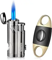 GUEVARA Butane Torch Lighter with Punch Windproof Double Jet Lighters Cigar Cutter Set