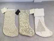 Christmas stocking Tahri Home Christian Siriano Beaded Pearl Sequins Fur