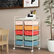 Costway10-Drawer Storage Cart with Universal Wheels and Removable Drawer-Multicolour