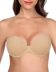 [JOATEAY] Women's Push Up Underwire Bra Backless Strapless Invisible Sticky Bra Reusable Self Adhesive
